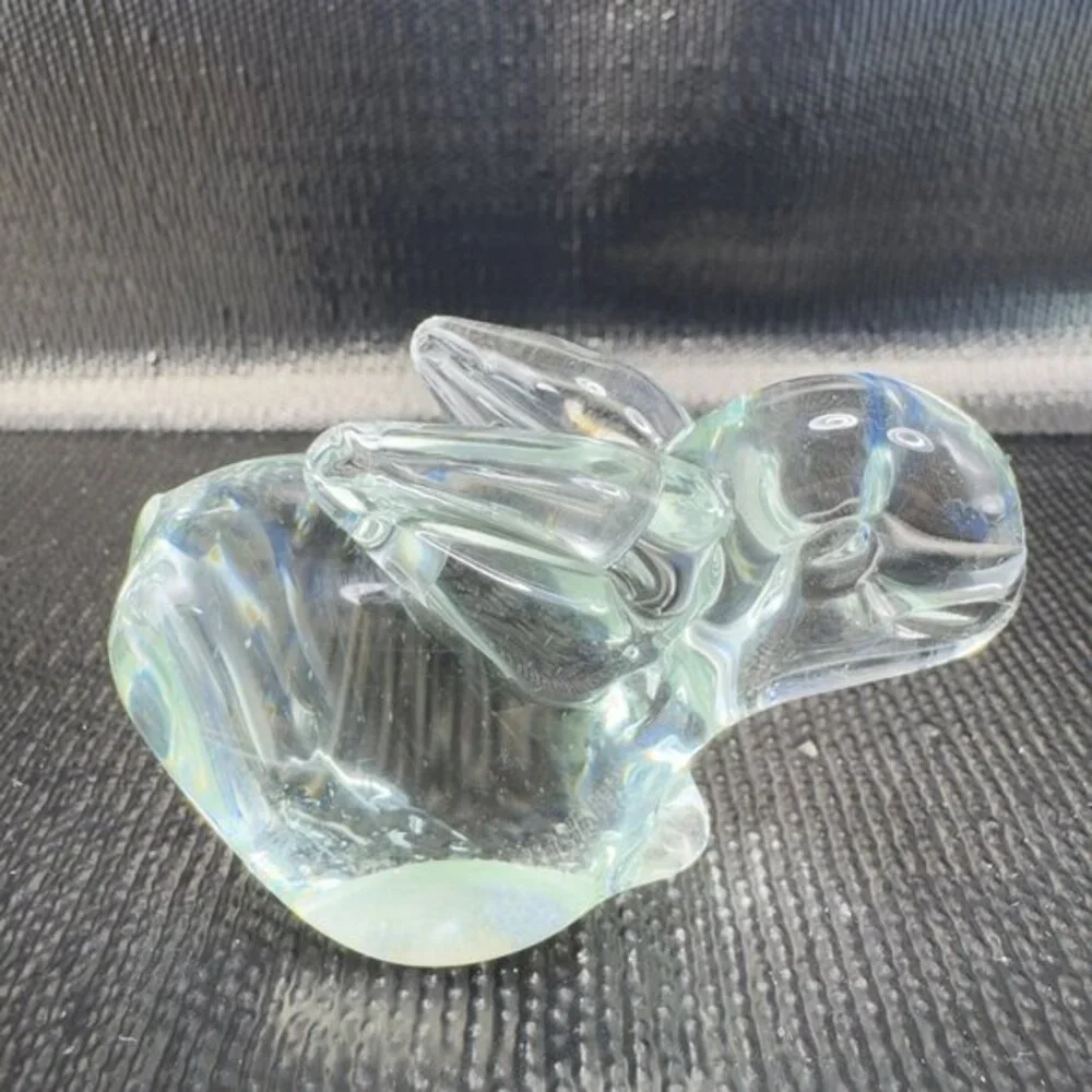 1980s Clear‎ Bunny Rabbit Small Glass Figurine Decorative Vintage Figure Decor